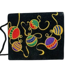 Vintage Magid Black Velvet Satin Christmas Crossbody Purse Ornament Accents